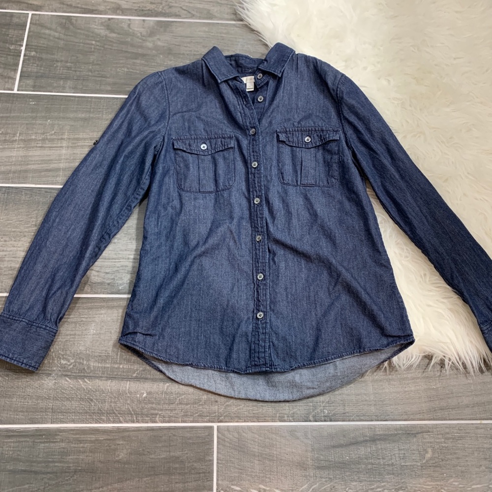 J Crew Keeper Chambray Button Down Denim Top - image 2